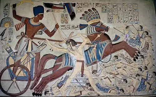 Seti I fighting Libyans, a relief at Karnak.[243]